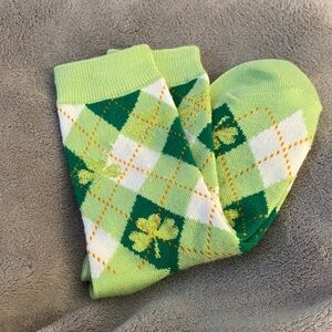 Green Argyle Socks with Shamrock Design